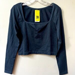 All In Motion Long Sleeve‎ Seamless Tight Fit Crop Top Large Blue NWT Sparkle